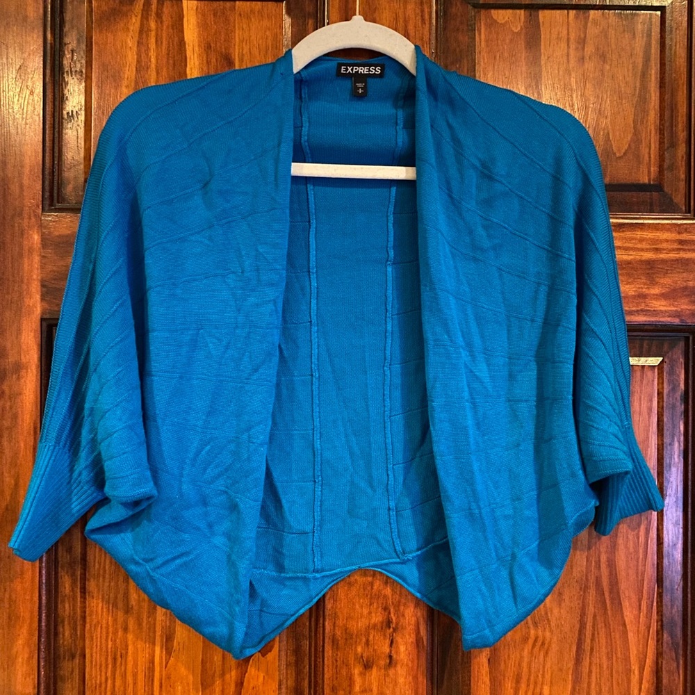 Express Open Sweater Cardigan Teal Lightly Ribbed/Textured Half Sleeve Small (S)
